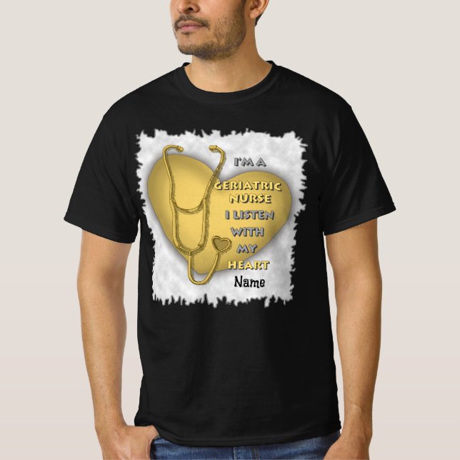 Gelbes Herz Geriatrische Krankenschwester T-Shirt (Vorderseite)
