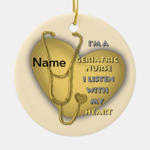 Gelbes Herz Geriatrische Pflegekraft Keramik Ornament