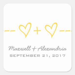 Gelbes Herz-Gleichung Hochzeitsticker Quadratischer Aufkleber
