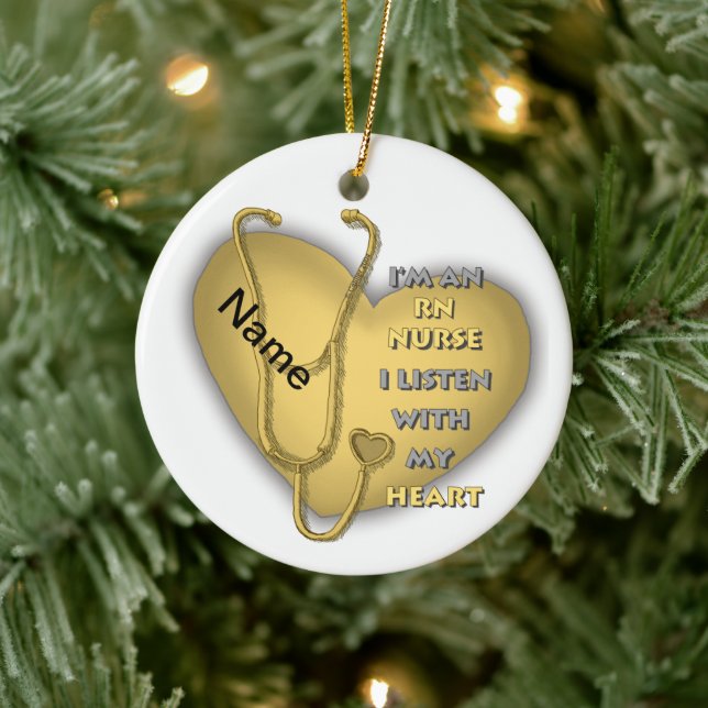Gelbes Herz RN Eingetragene Krankenschwester Keramik Ornament (Baum)