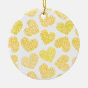 Gelbes Herzen-Ornament Keramik Ornament