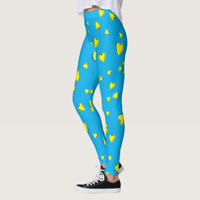 Gelbes Herzmuster auf blau Leggings (Links)