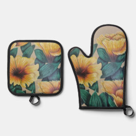 Gelbes Hibiskus Ofen Mitt Set