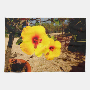 Gelbes Hibiskus Teetuch Geschirrtuch
