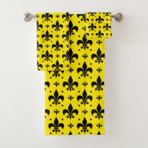 Gelbes Hintergrund Fleur-de-lis-Muster Badhandtuch Set