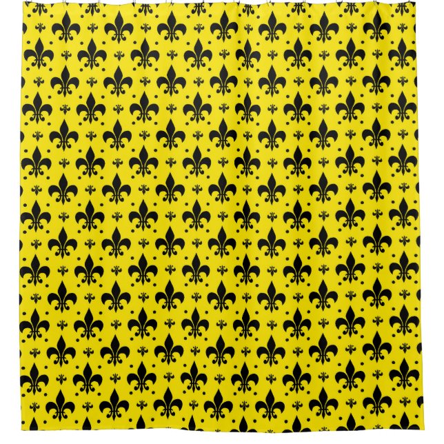 Gelbes Hintergrund Fleur-de-lis-Muster Duschvorhang (Vorderseite)