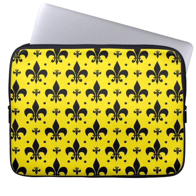 Gelbes Hintergrund Fleur-de-lis-Muster Laptopschutzhülle (Vorderseite)