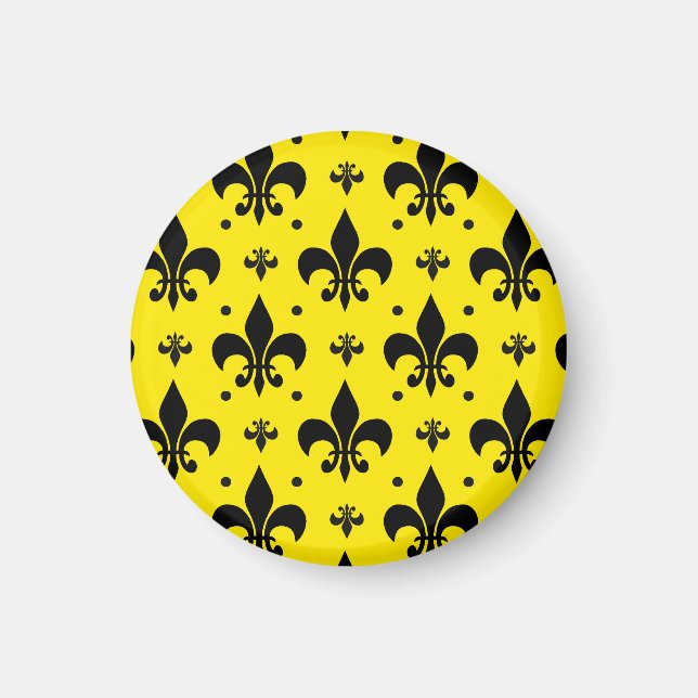 Gelbes Hintergrund Fleur-de-lis-Muster Magnet (Vorne)