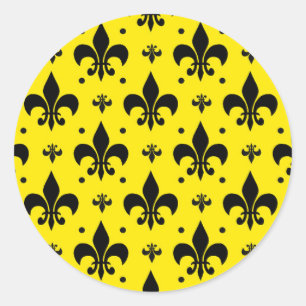 Gelbes Hintergrund Fleur-de-lis-Muster Runder Aufkleber