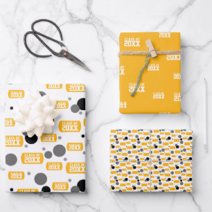 Gelbes "Jahrgang"-Hundehalsband-Muster und Punkte- Geschenkpapier Set