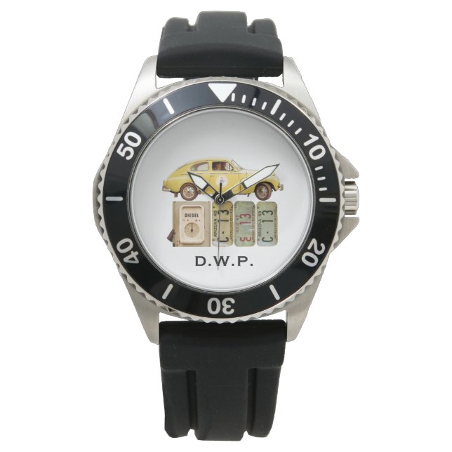 Gelbes Jahrgangswagen Armbanduhr (Vorderseite)