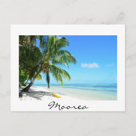 Gelbes Kajak am Strand von Moorea, weißer Text Pos Postkarte