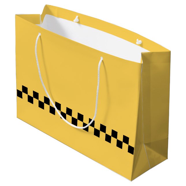 Gelbes kariertes Muster Große Geschenktüte (Rückseite Schrägansicht)