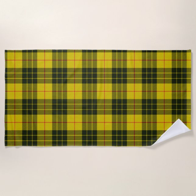 Gelbes Kariertes Tartan Strandtuch (Vorderseite)