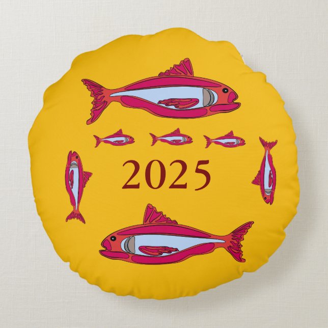 Gelbes Kissen mit rotem Fisch 2025 (Rückseite)