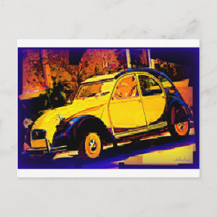 Gelbes Klassikfahrzeug Postkarte