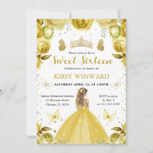 Gelbes Kleid Blonde Prinzessin Sweet 16 Einladung