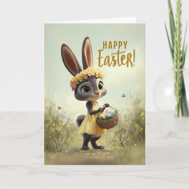 Gelbes Kleid Frühling Hase Ostern Karte (Vorderseite)