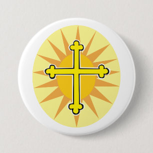Gelbes Kreuz Bottony Sonnenstrahl Christlicher Gla Button