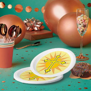 Gelbes Kreuz Bottony Sonnenstrahl Christlicher Gla Pappteller