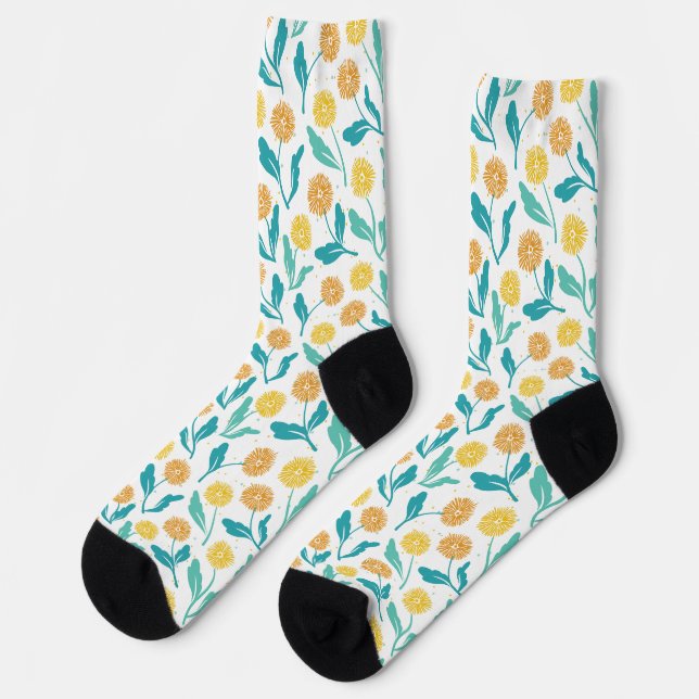 Gelbes Kronleuchter Blumenmuster - naturlich Inspi Socken (Linkes Detail)