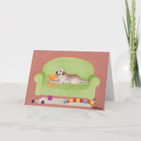 Gelbes Labrador auf dem grünen Sofa