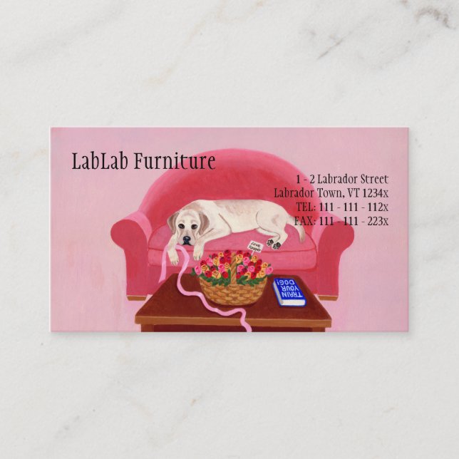 Gelbes Labrador auf der rosa Couch Visitenkarte (Vorderseite)