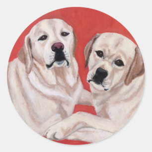 Gelbes Labrador Duo Gemälde Runder Aufkleber