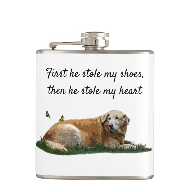 Gelbes Labrador gemischte Rasse Dog Drink Flasche Flachmann (Vorderseite)