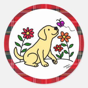 Gelbes Labrador & Grün mit Herz Runder Aufkleber