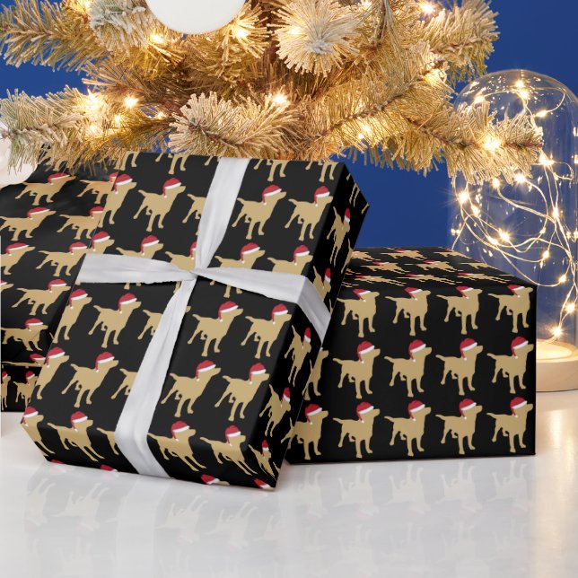 Gelbes Labrador in der Weihnachtsmannmütze Weihnac Geschenkpapier (Feiertage)