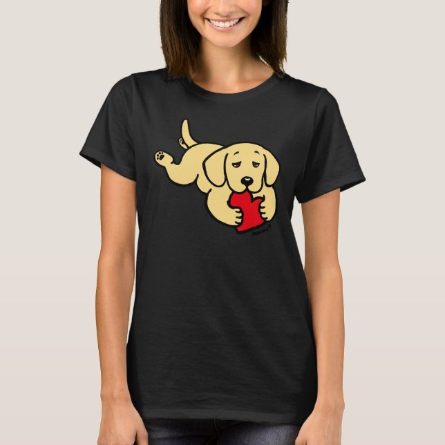 Gelbes Labrador Kauen Herz Valentine T-Shirt (Vorderseite)