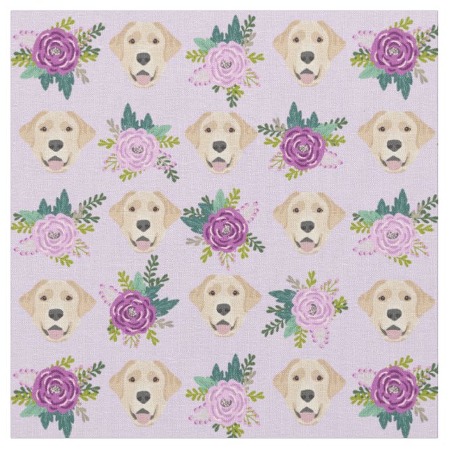 Gelbes Labrador lila Blumenmuster Stoff (Nahaufnahme)
