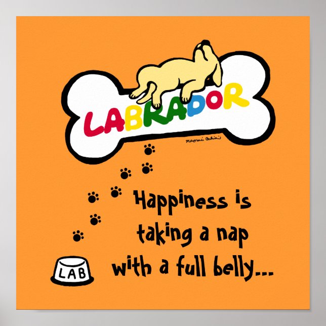 Gelbes Labrador mit einem vollen Bauch-Cartoon Poster (Vorne)