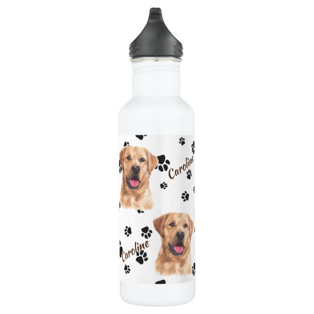 Gelbes Labrador Retriever Hund Pawprint Edelstahlflasche (Rechts)
