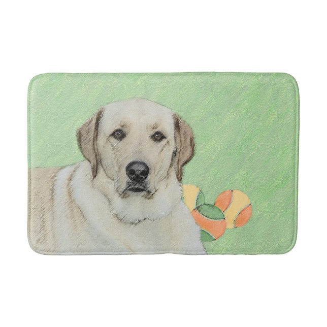 Gelbes Labrador Retriever & Tennis Balls Malerei Badematte (Vorderseite)
