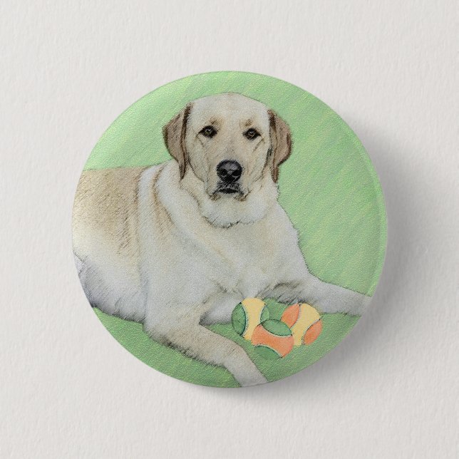 Gelbes Labrador Retriever & Tennis Balls Malerei Button (Vorderseite)