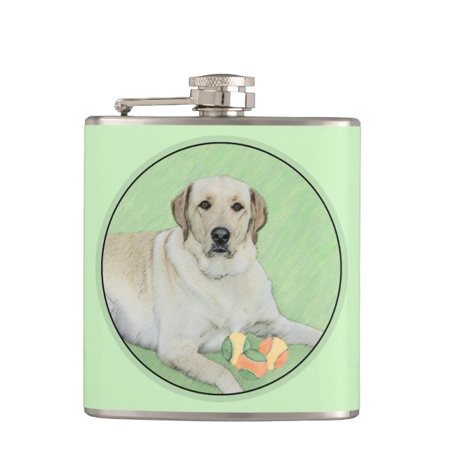 Gelbes Labrador Retriever & Tennis Balls Malerei Flachmann (Vorderseite)