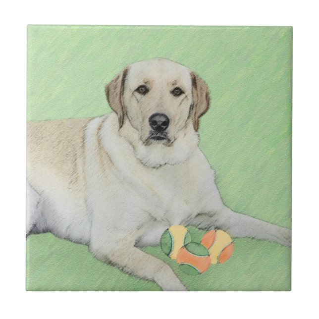 Gelbes Labrador Retriever & Tennis Balls Malerei Fliese (Vorderseite)
