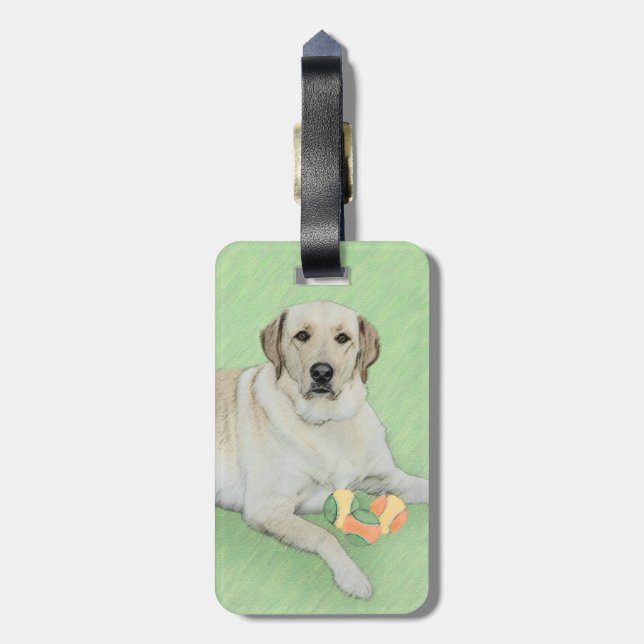 Gelbes Labrador Retriever & Tennis Balls Malerei Gepäckanhänger (Rückseite vertikal)