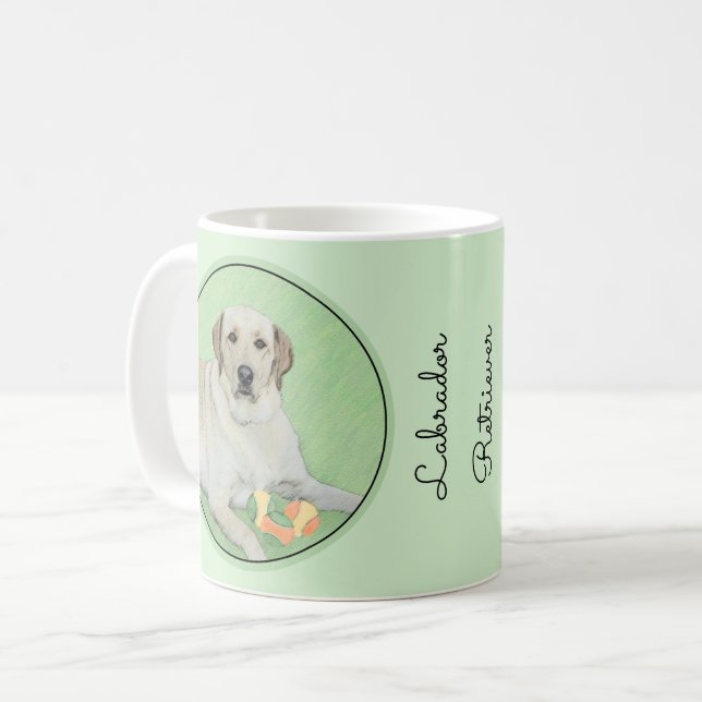 Gelbes Labrador Retriever & Tennis Balls Malerei Kaffeetasse (Vorderseite Links)