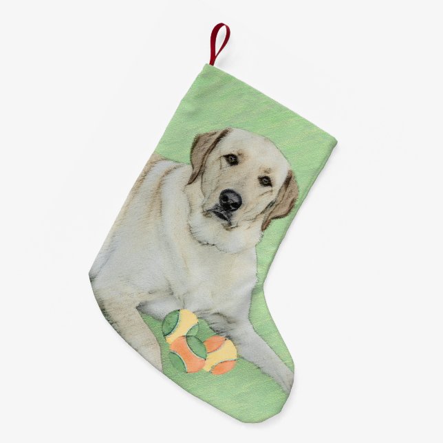 Gelbes Labrador Retriever & Tennis Balls Malerei Kleiner Weihnachtsstrumpf (Vorderansicht (hängend))