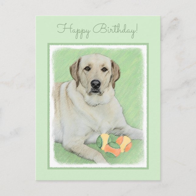 Gelbes Labrador Retriever & Tennis Balls Malerei Postkarte (Vorderseite)