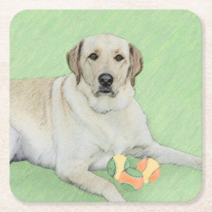 Gelbes Labrador Retriever & Tennis Balls Malerei Rechteckiger Pappuntersetzer
