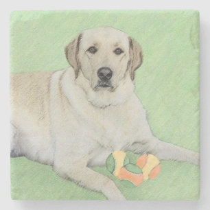 Gelbes Labrador Retriever & Tennis Balls Malerei Steinuntersetzer