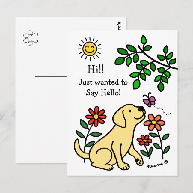 Gelbes Labrador und grüne Hi Postkarte (Vorne/Hinten)