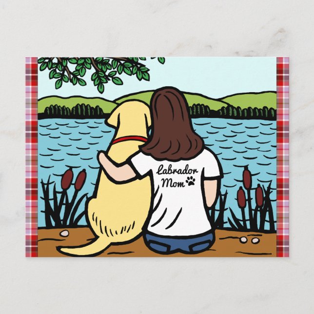 Gelbes Labrador und lange Mama Postkarte (Vorderseite)