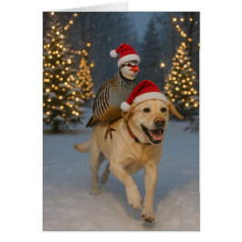 Gelbes Labrador- und Rebhuhn-Weihnachtskarte