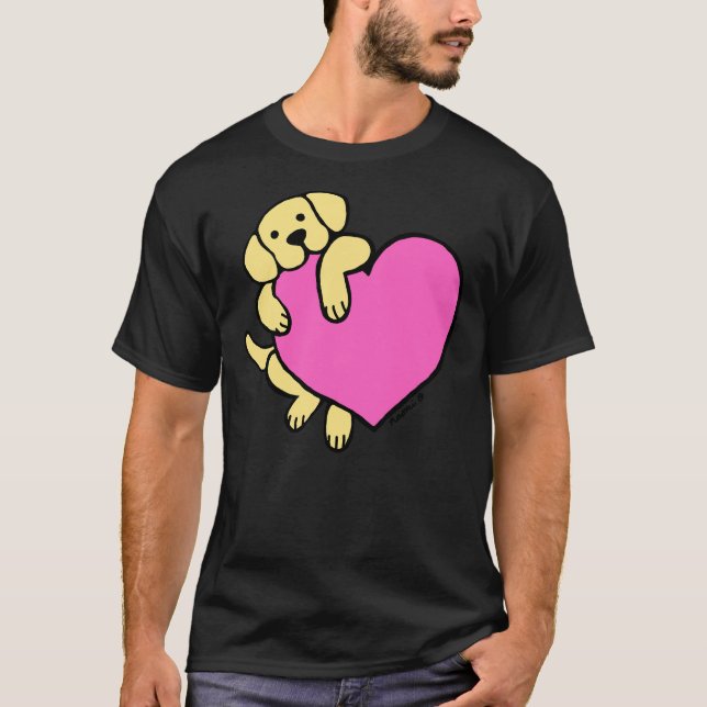 Gelbes Labrador und rosa Herz T-Shirt (Vorderseite)