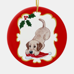 Gelbes Labrador-Weihnachten Keramik Ornament